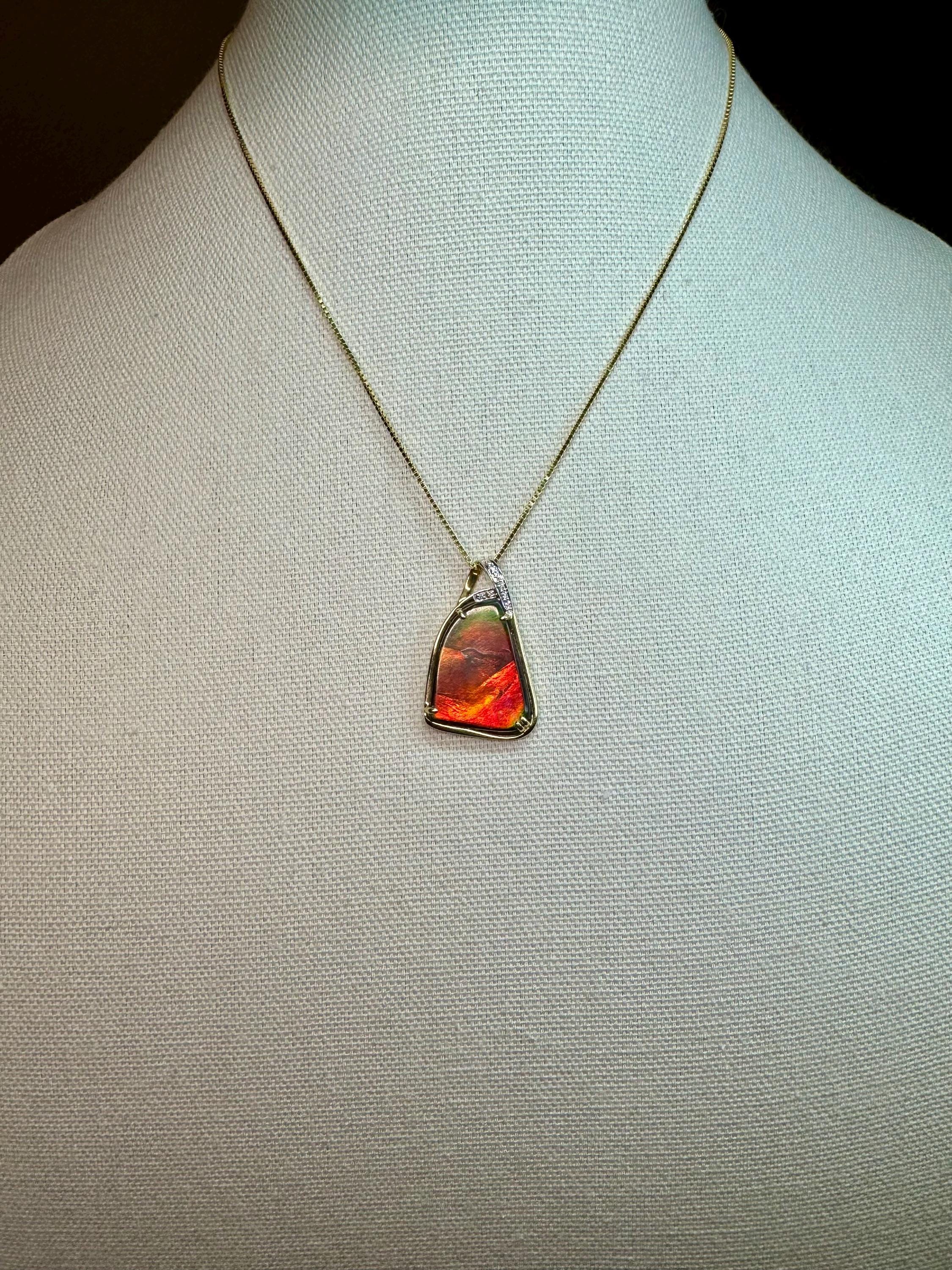 Ab Gold Vintage 14k Gold Ammolite Pendant: Alberta Ammonite Fossil & Diamond ...