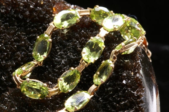 10k Gold Peridot Bracelet, 8.5tcw Peridot Gold Vin