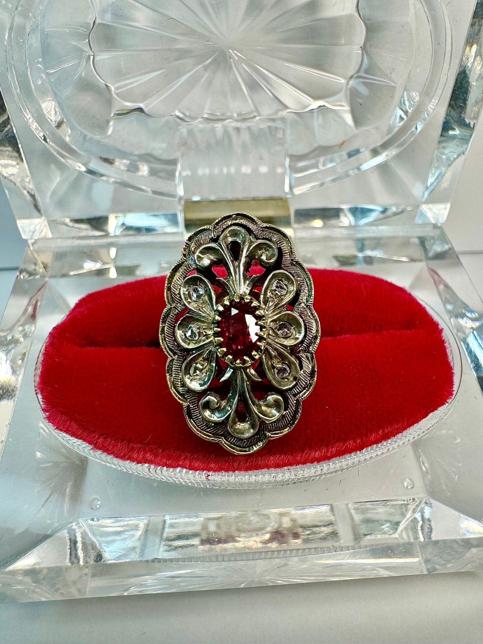 Georgian 18k Gold Enamel Ruby Rose Cut Diamond Ring: Antique Jewelry - Etsy