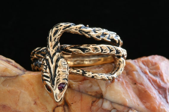 Antique Gold Snake Ring, Ruby Serpent Snake Ring,… - image 3