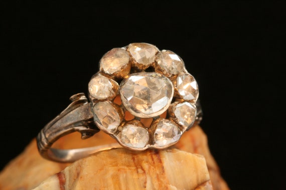 Antique Gold Diamond Ring, Georgian Old Cut Diamo… - image 6