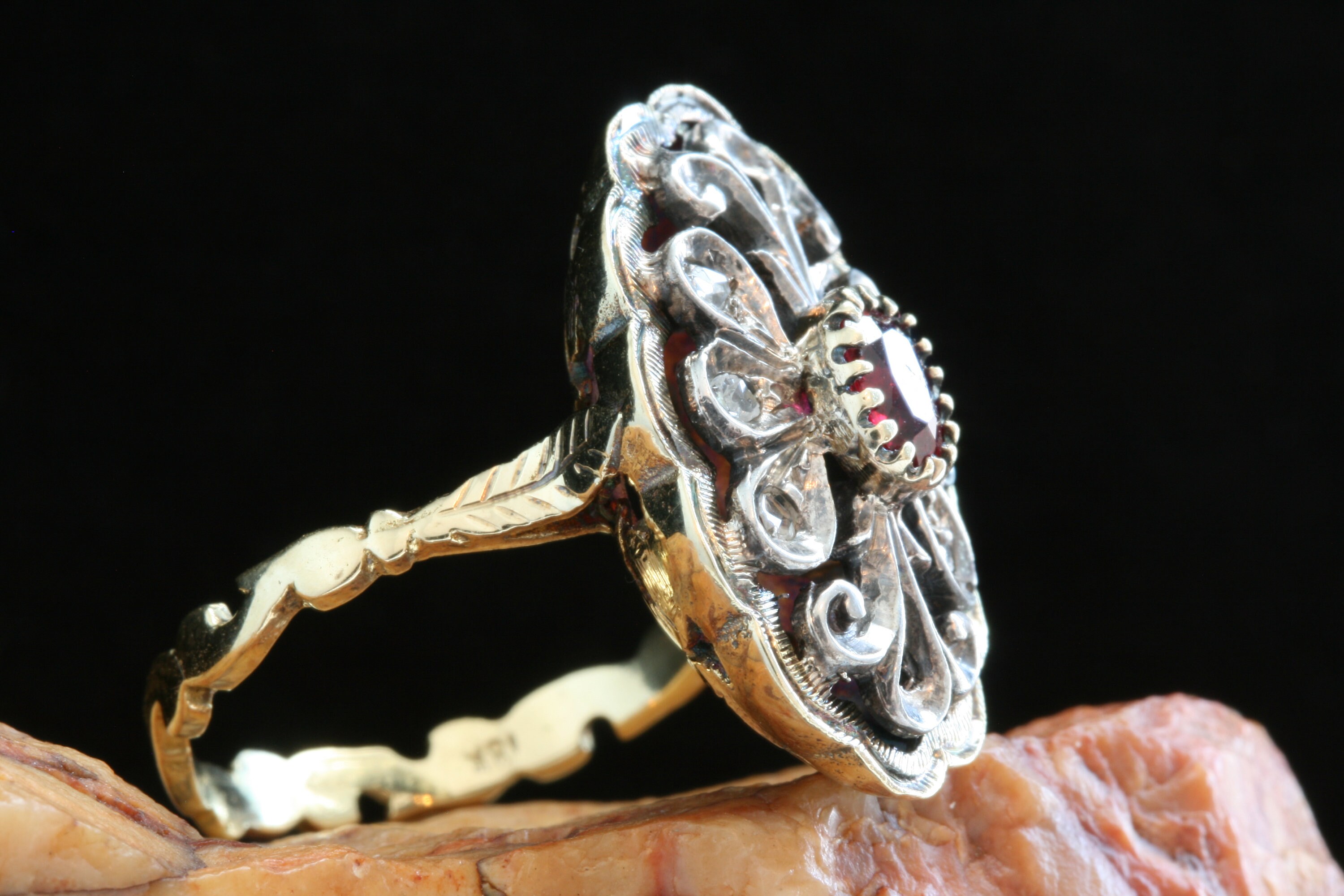 Georgian 18k Gold Enamel Ruby Rose Cut Diamond Ring: Antique Jewelry - Etsy