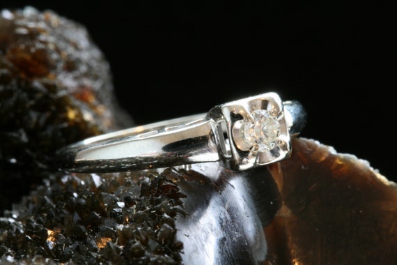 Vintage Gold Diamond Ring, 14k White Gold Ring, S… - image 6