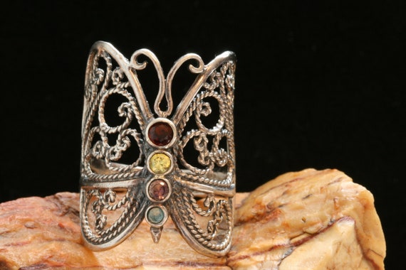 Sterling Silver Butterfly Ring, Sparkling Colored
