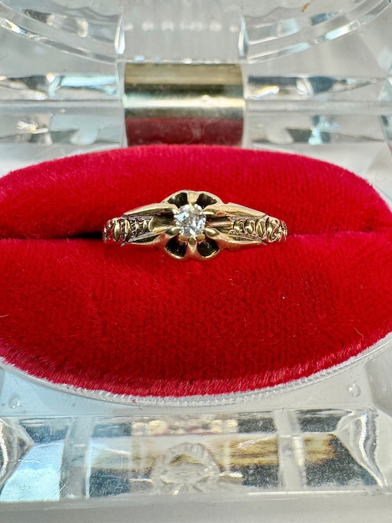 Victorian 10k Gold Diamond Ring: Antique Old Mine Cut