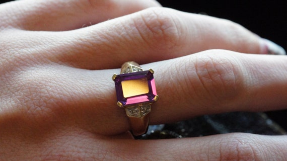 Vintage Gold Amethyst Ring, 10k Gold Diamond Ring… - image 8
