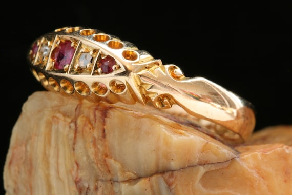 Antique Edwardian 18k Gold Ruby Diamond Ring, Bri… - image 6