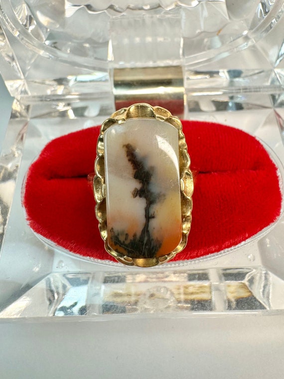 Antique Gold Agate Ring, Dendritic Picture Agate R