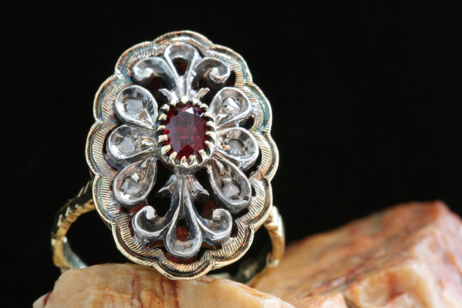 Georgian 18k Gold Enamel Ruby Rose Cut Diamond Ring: Antique Jewelry - Etsy