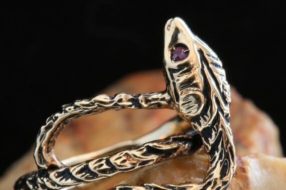 Antique Gold Snake Ring, Ruby Serpent Snake Ring,… - image 5