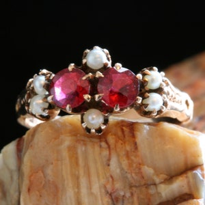 Antique Ruby Doublet Ring, Victorian 10k Gold Ring, Rare Shafer & Douglas Ring, Antique Gold Jewelry, Seed Pearl Ring