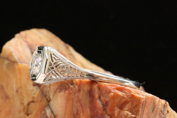 Antique Diamond Gold Ring, Art Deco Engagement Ri… - image 5