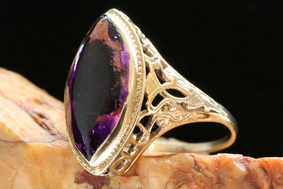 Antique Gold Filigree Ring, Art Deco Amethyst Pas… - image 5