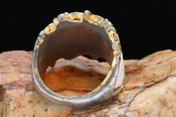 Gold Antique Enamel Ring, Gold Over Silver Enamel… - image 7