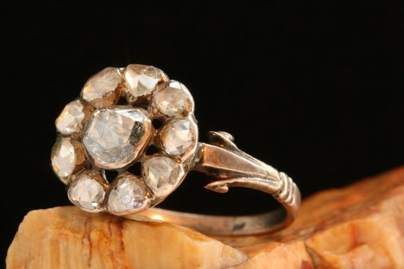 Antique Gold Diamond Ring, Georgian Old Cut Diamo… - image 5