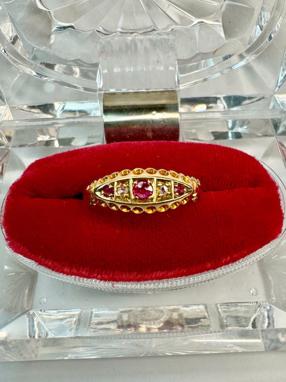 Antique Edwardian 18k Gold Ruby Diamond Ring, Bri… - image 1