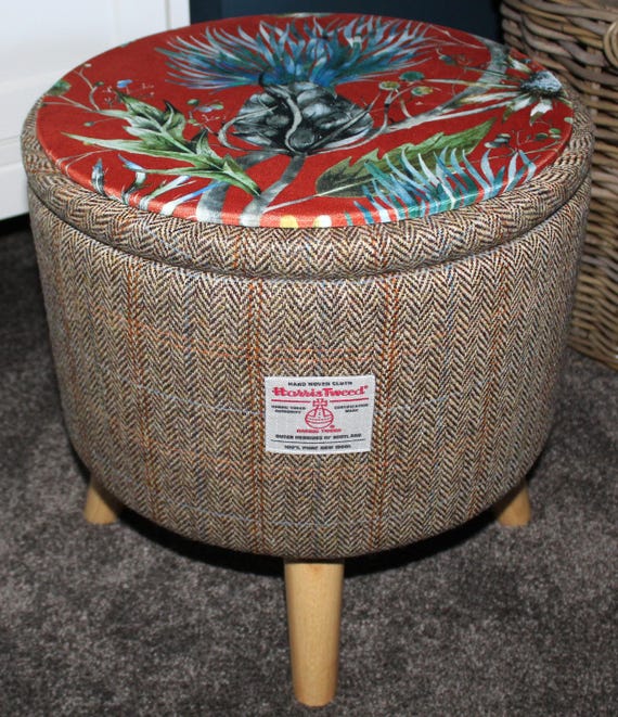 Harris Tweed STORAGE Footstool, Stool, Ottoman Large 40cmx40cm
