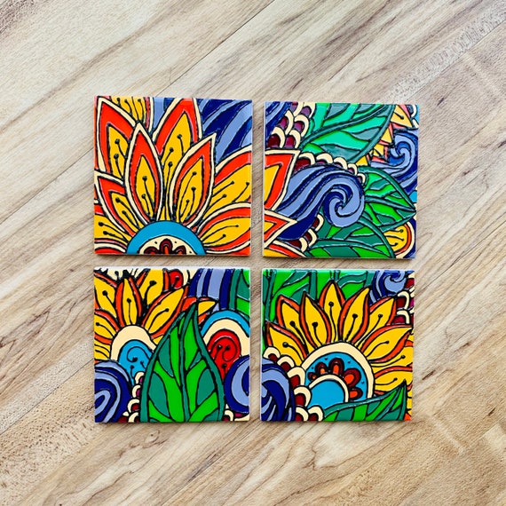Handmade Tile Painting /use as Kitchen Tiles, Coasters & Tealight