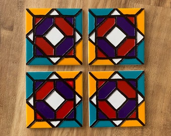 Handmade Tile painting /Use as kitchen tiles, coasters & Tealight Holder/ Ceramic Material/ 10x10cm/ Washable with water/ special wrapping