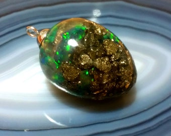 Rainbow synth Opal Chain pendant Round