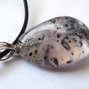 Amphibole quartz, angel phantom pendant with 925 silver eyelet and free ribbon