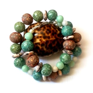 Necklace in green brown - colors, handmade from polymer clay, ceramic jewelry,