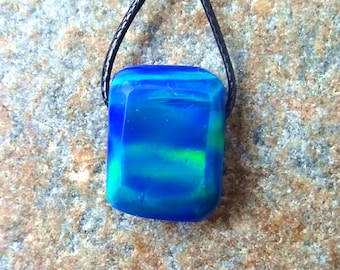 OPAL blue, cushion opal pendant with ribbon