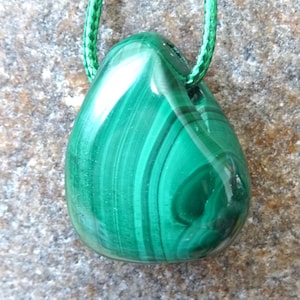 genuine malachite pendant, malachite stone with free ribbon
