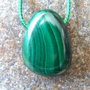 genuine malachite pendant, malachite stone with free ribbon