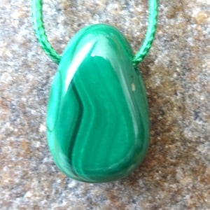 genuine malachite pendant, malachite stone with free ribbon