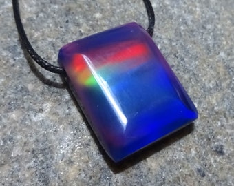 Rainbow mix, cushion opal pendant with ribbon