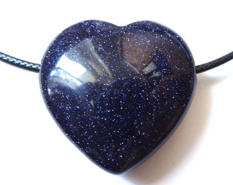 Blue goldstone, blue goldstone heart, pendant heart with chain