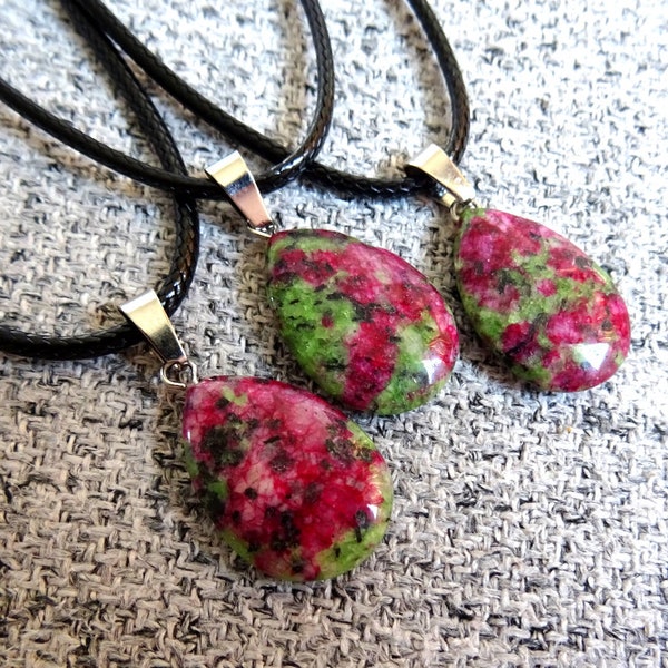 Small ruby in zoisite, necklace with pendant, ruby pendant