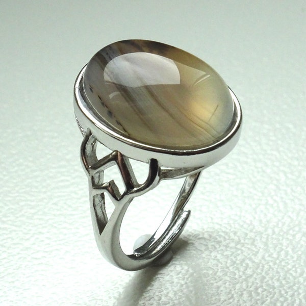 Achatring, Edelstahlring mit Cabochon, Achat, braun