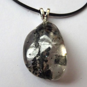 Amphibole quartz, angel phantom pendant with 925 silver eyelet and free ribbon
