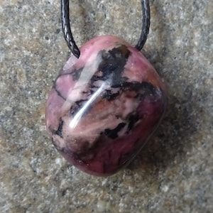 RHODONITE, rhodonite stone, pendant hole stone, pink black