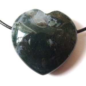 Moss agate, gemstone heart, pendant heart necklace