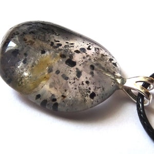 Amphibole quartz, angel phantom pendant with 925 silver eyelet and free ribbon