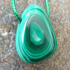 genuine malachite pendant, malachite stone with free ribbon