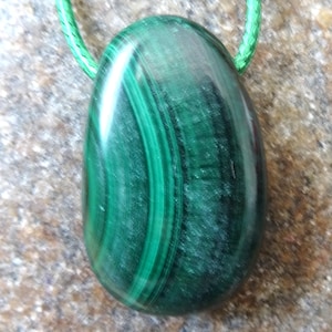 genuine malachite pendant, malachite stone with free ribbon