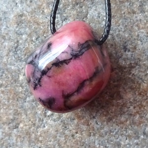 Rhodonite, pendant hole stone, pink-black