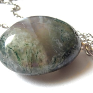 beautiful large moss agate pendant with stainless steel chain