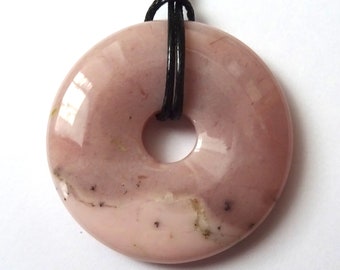 Andean opal donut, gemstone donut with free ribbon, pink pi slice