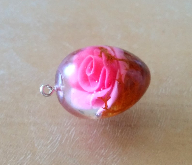 rose in resin rose pendant Rose with leaf Chain pendant rose pink rose