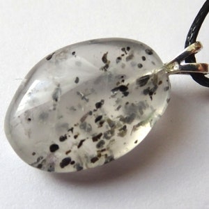 Amphibole quartz, angel phantom pendant with 925 silver eyelet and free ribbon