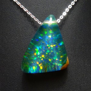 Pendant with chain, synthetic opal, green, opal necklace, wooden jewelry