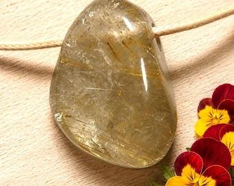 Rutilated quartz, rutilated quartz pendant, rutilated quartz on a chain