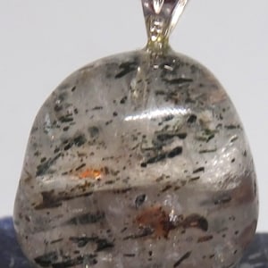 Amphibole quartz, angel phantom pendant with 925 silver eyelet and free ribbon