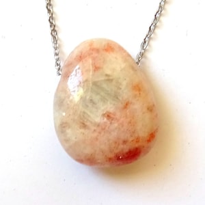 Sunstone, hole stone with stainless steel chain, rarity, sunstone pendant