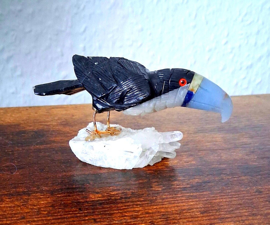 Gemstone Sculpture Bird, Crystal Bird, Hand-carved Toucan, Gemstone ...